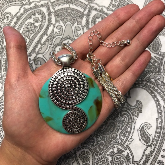 ⬇️ Turquoise pendent necklace with earrings - Picture 4 of 7